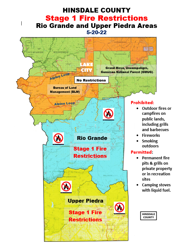 Hinsdale County Adopts Stage 1 Fire Restrictions in Upper Piedra and Rio Grande Areas