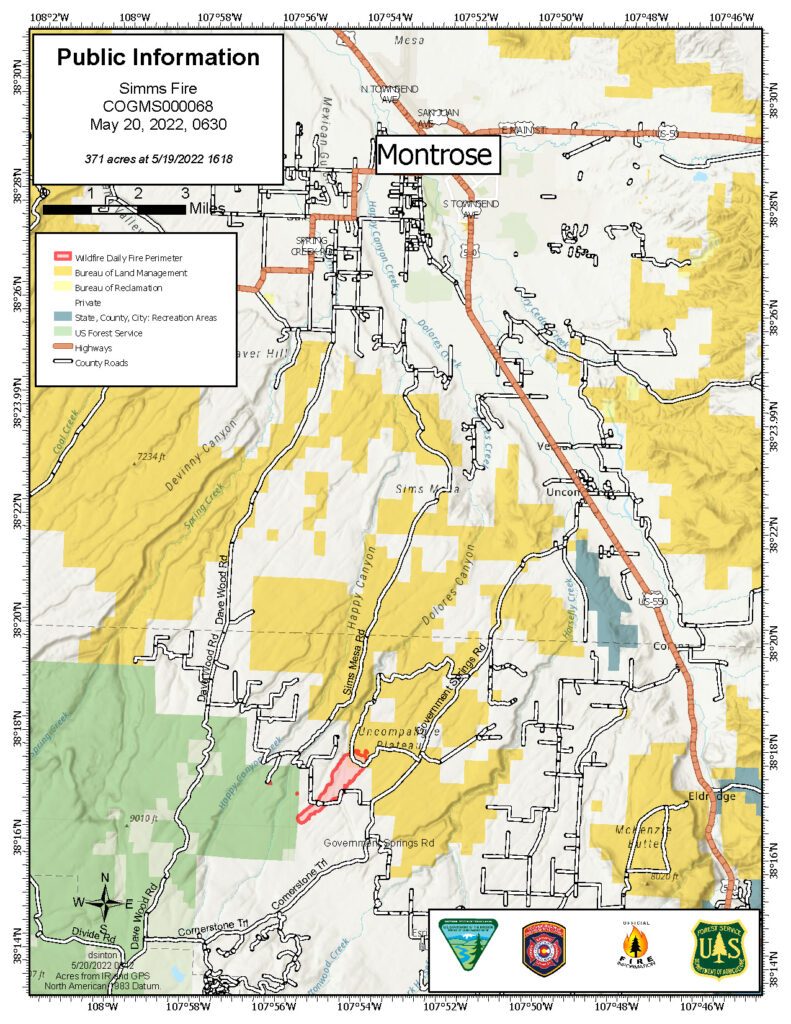 Simms Mesa Fire Evacuation Map