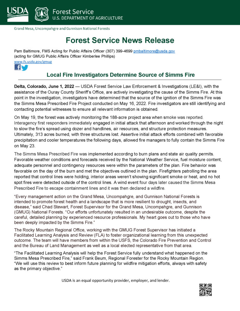 Local Fire Investigators Determine Source of Simms Fire