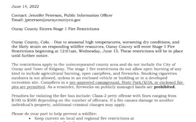 Ouray County Enters Stage 1 Fire Restrictions