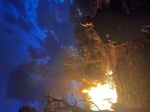 Photo of fire and the night sky in the evening of 071923