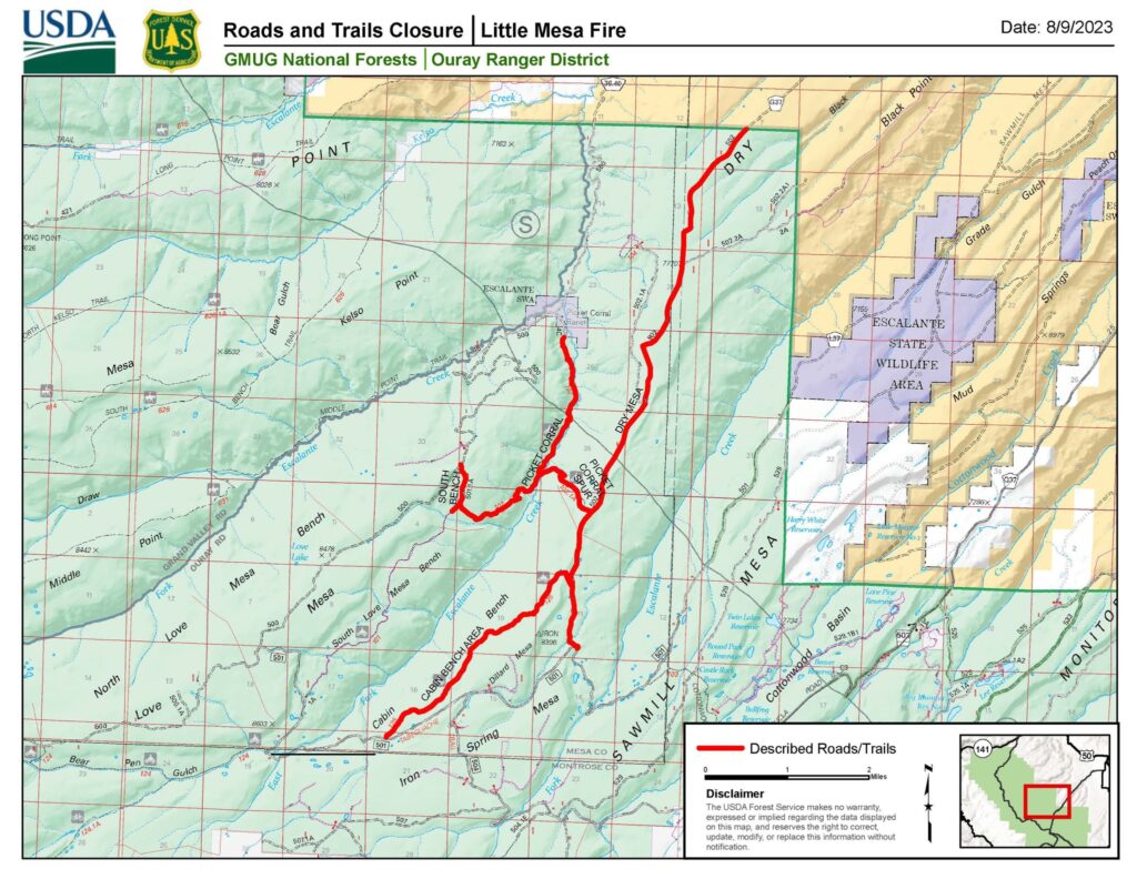 Map of Closures on Little Mesa Fire