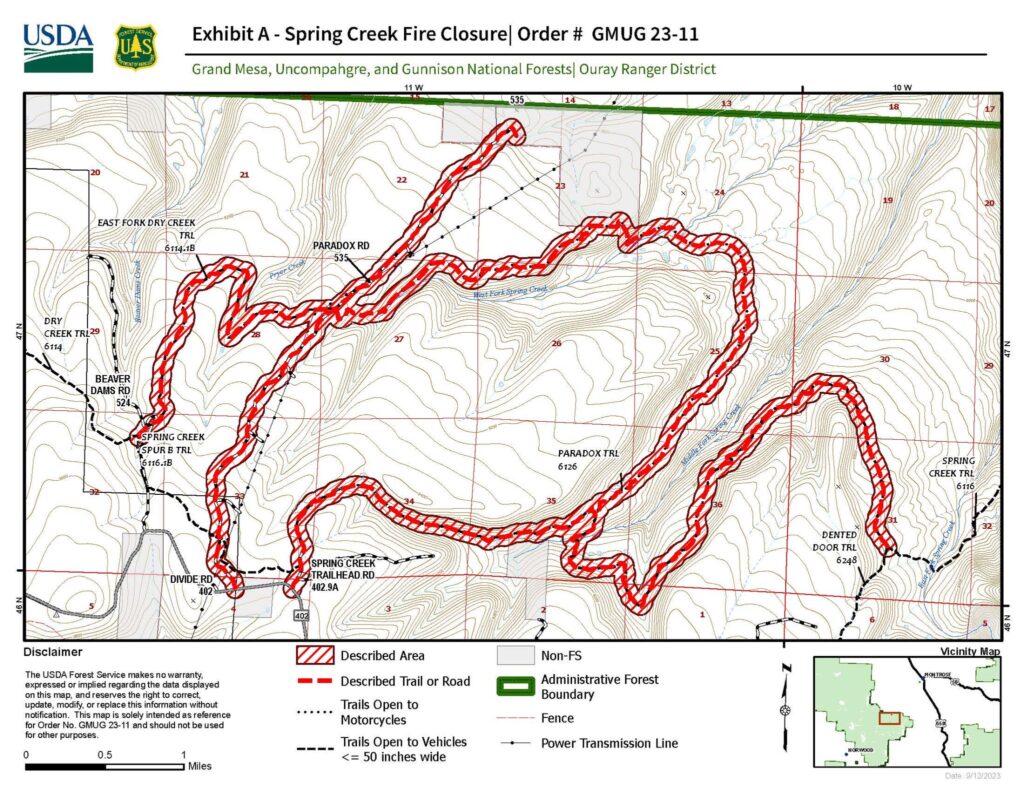 Spring Creek Fire Closure Map
