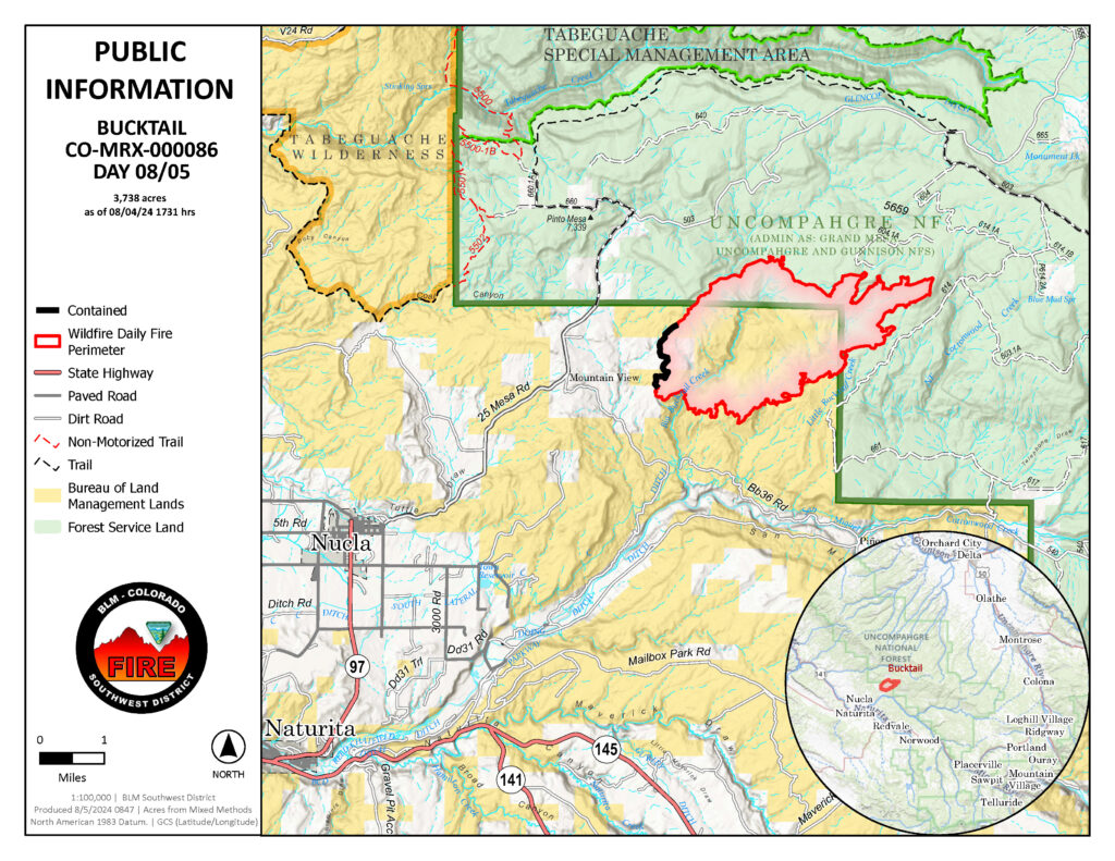 Map showing the Bucktail Fire location in Montrose County