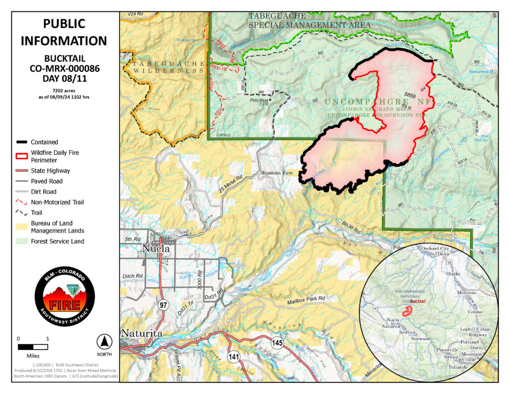 Map Showing location of Bucktail Fire on 8/11/24