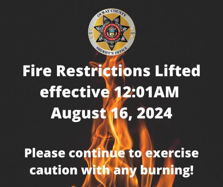 OUray County Rescinds Stage 1 FIre Restrictions