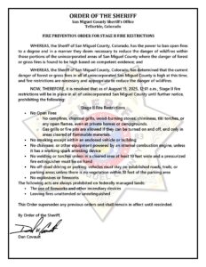 San Miguel COunty in Stage 2 Fire Restrictions