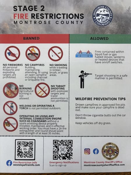 Stage 2 Fire restrictions for montrose county