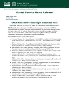 gmug national forests begin prescribed fires